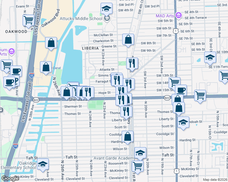 map of restaurants, bars, coffee shops, grocery stores, and more near 2228 Hope Street in Hollywood