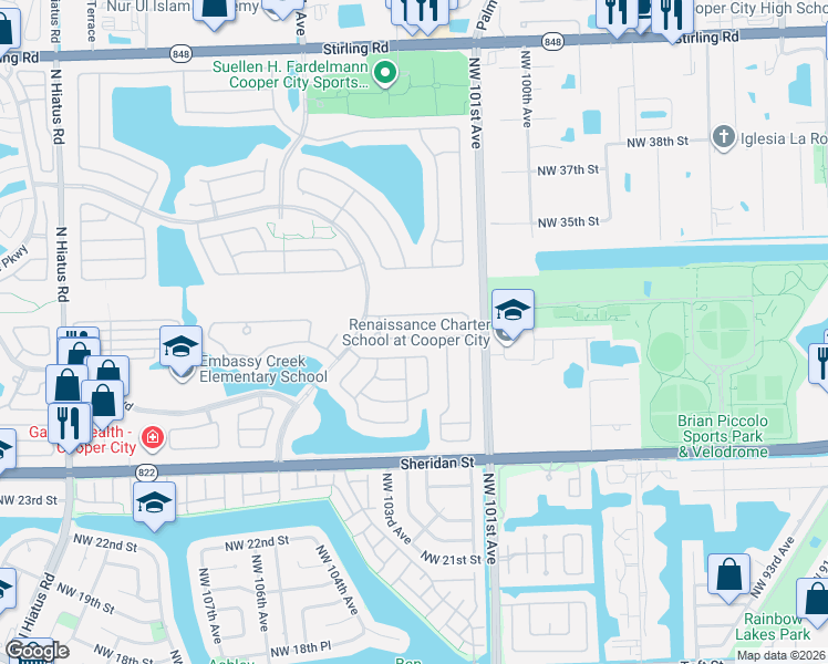 map of restaurants, bars, coffee shops, grocery stores, and more near 10310 Panama Street in Hollywood
