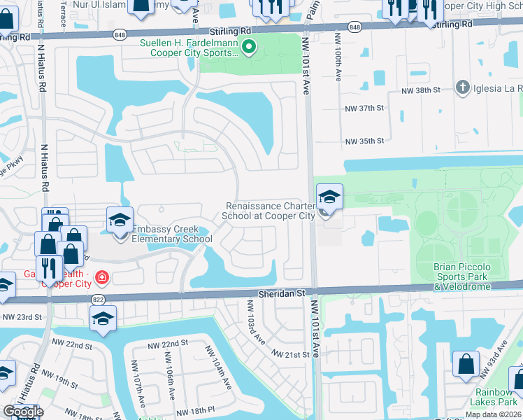 map of restaurants, bars, coffee shops, grocery stores, and more near 10402 Panama Street in Hollywood