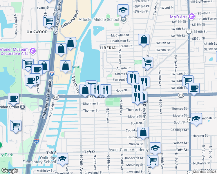 map of restaurants, bars, coffee shops, grocery stores, and more near 2398 Hope Street in Hollywood