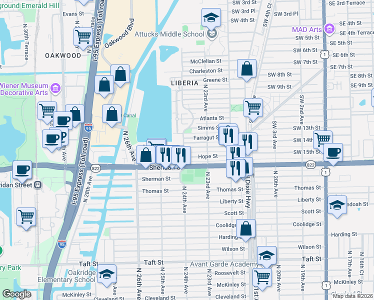 map of restaurants, bars, coffee shops, grocery stores, and more near 2398 Hope Street in Hollywood