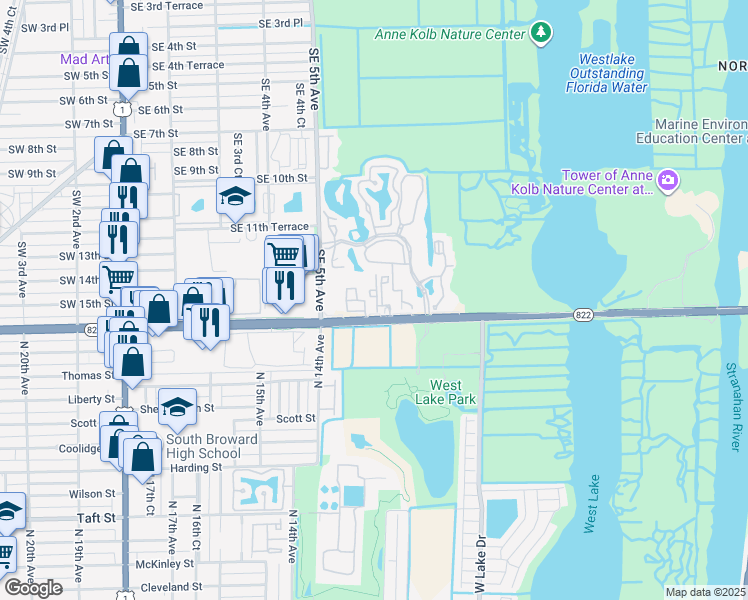 map of restaurants, bars, coffee shops, grocery stores, and more near 700 Southeast 9th Street in Dania Beach