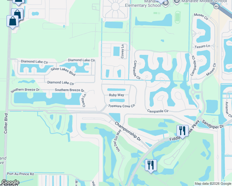 map of restaurants, bars, coffee shops, grocery stores, and more near 3820 Ruby Way in Naples