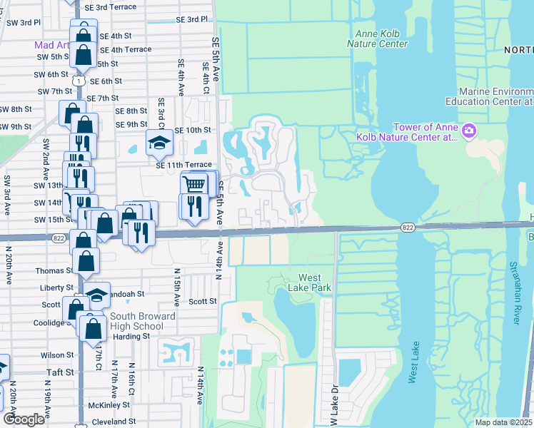 map of restaurants, bars, coffee shops, grocery stores, and more near 680 Southeast 13th Street in Dania Beach