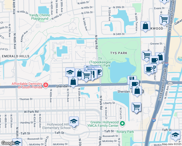 map of restaurants, bars, coffee shops, grocery stores, and more near 3307 Farragut Street in Hollywood