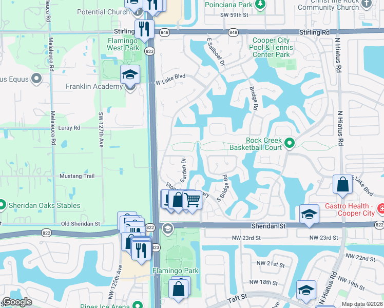 map of restaurants, bars, coffee shops, grocery stores, and more near 12185 Begonia Way in Hollywood