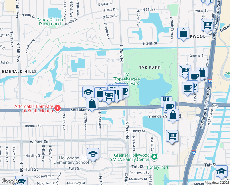 map of restaurants, bars, coffee shops, grocery stores, and more near 3307 Farragut Street in Hollywood