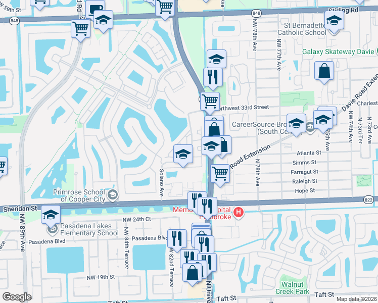 map of restaurants, bars, coffee shops, grocery stores, and more near 2970 Solano Avenue in Hollywood