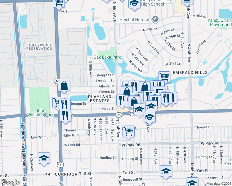 map of restaurants, bars, coffee shops, grocery stores, and more near in Hollywood