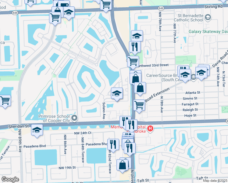 map of restaurants, bars, coffee shops, grocery stores, and more near 2931 Tortola Way in Hollywood