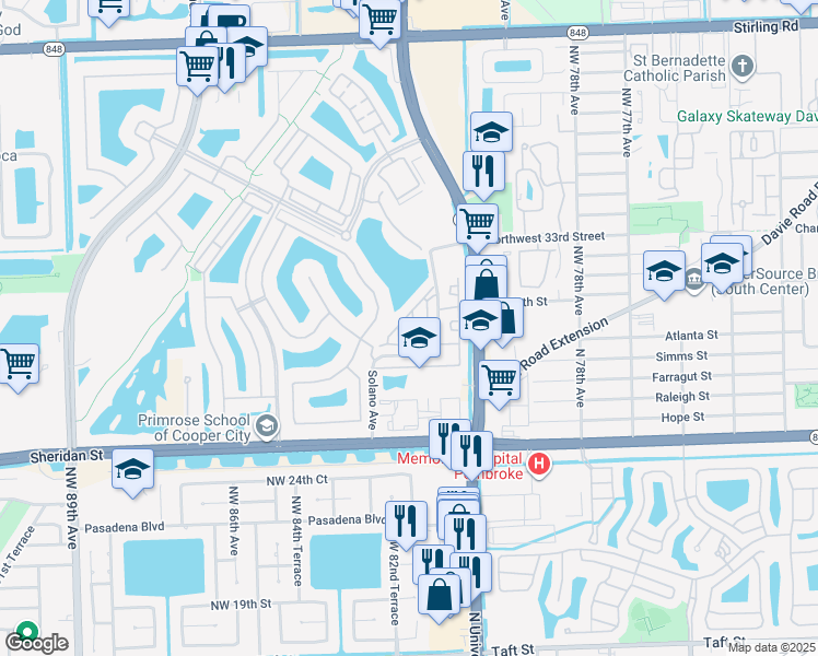 map of restaurants, bars, coffee shops, grocery stores, and more near 2931 Tortola Way in Hollywood