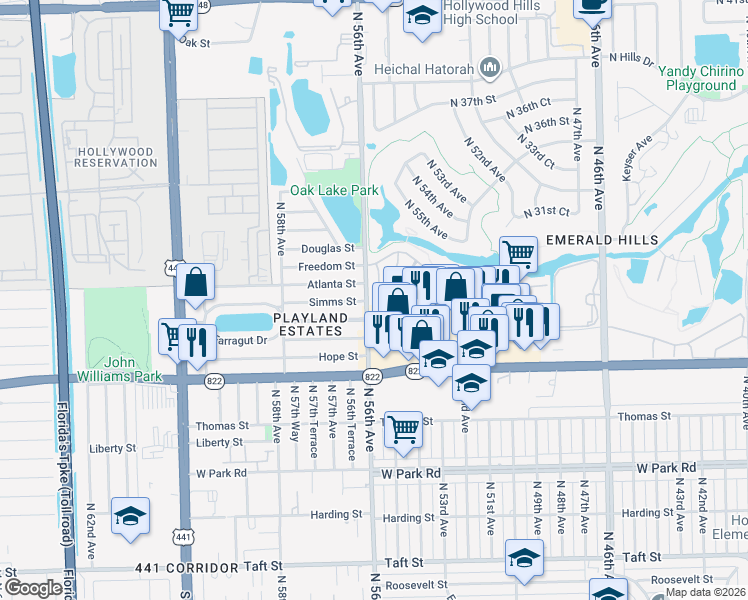 map of restaurants, bars, coffee shops, grocery stores, and more near in Hollywood