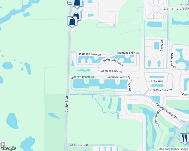 map of restaurants, bars, coffee shops, grocery stores, and more near 4754 Southern Breeze Drive in Naples
