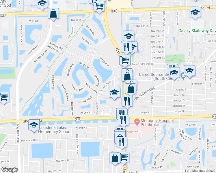 map of restaurants, bars, coffee shops, grocery stores, and more near 2974 Saint Thomas Drive in Hollywood