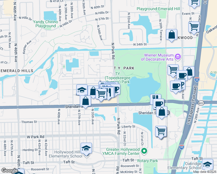 map of restaurants, bars, coffee shops, grocery stores, and more near 3307 Farragut Street in Hollywood