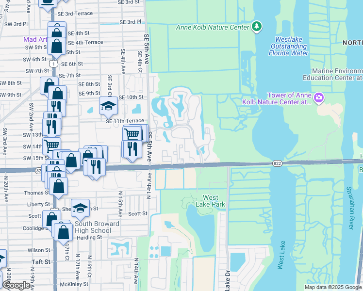 map of restaurants, bars, coffee shops, grocery stores, and more near 680 Southeast 13th Street in Dania Beach