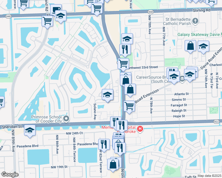 map of restaurants, bars, coffee shops, grocery stores, and more near 2970 Solano Avenue in Hollywood