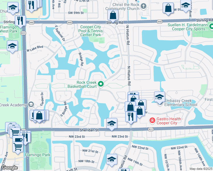 map of restaurants, bars, coffee shops, grocery stores, and more near Rock Creek (FPL R.O.W.) in Hollywood