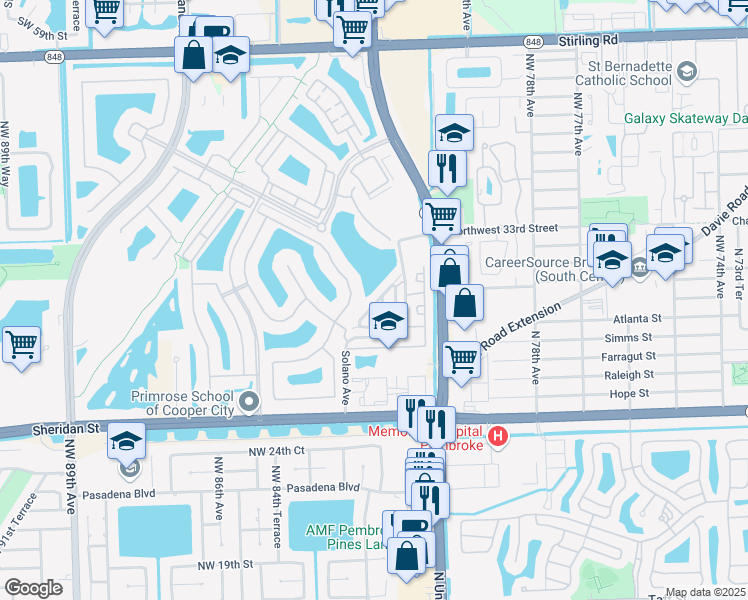 map of restaurants, bars, coffee shops, grocery stores, and more near 2931 Tortola Way in Hollywood