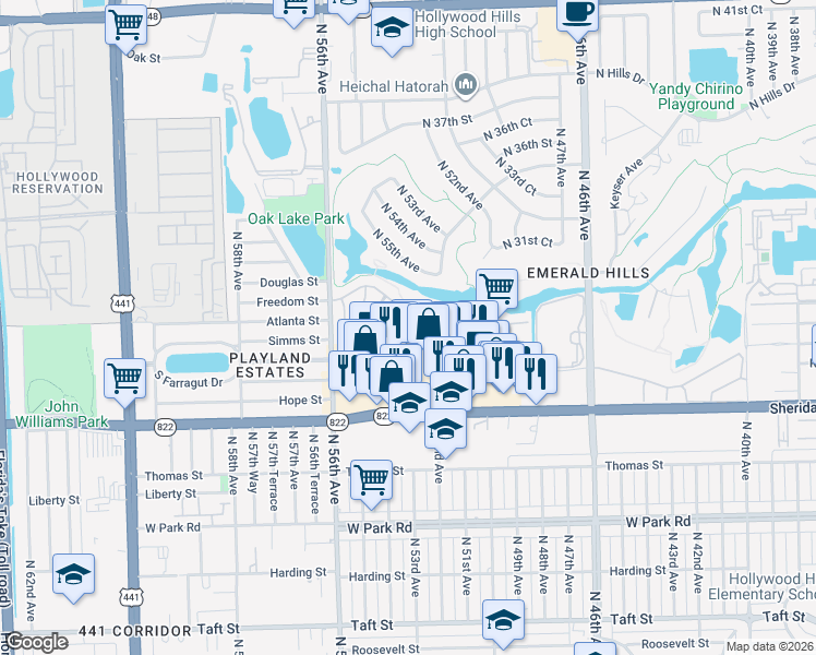 map of restaurants, bars, coffee shops, grocery stores, and more near 72 Ivy Road in Hollywood
