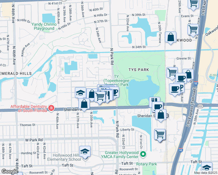 map of restaurants, bars, coffee shops, grocery stores, and more near 3307 Farragut Street in Hollywood