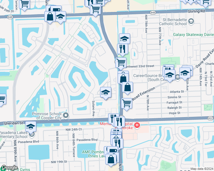 map of restaurants, bars, coffee shops, grocery stores, and more near 2931 Tortola Way in Hollywood