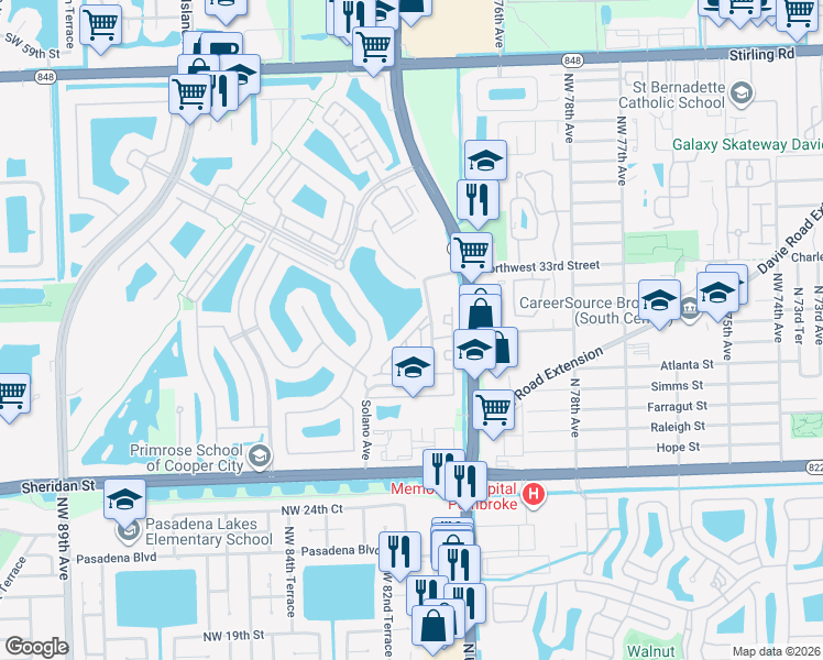 map of restaurants, bars, coffee shops, grocery stores, and more near 2931 Tortola Way in Hollywood