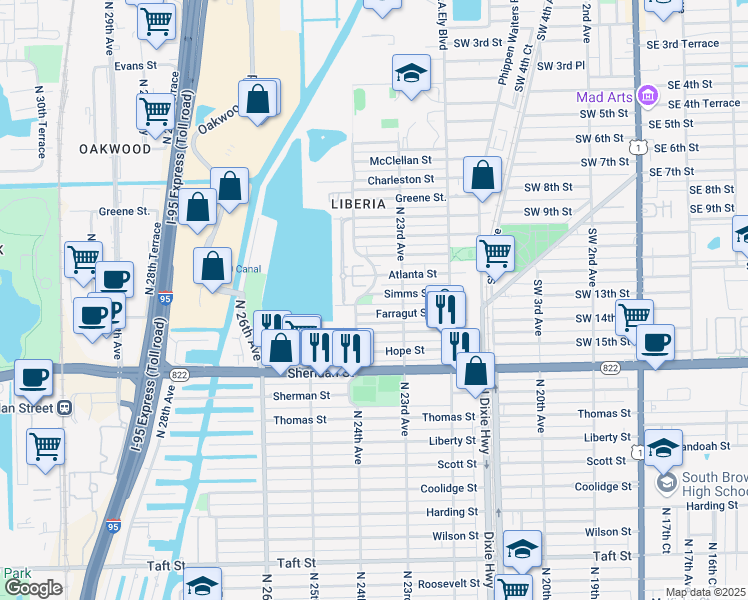 map of restaurants, bars, coffee shops, grocery stores, and more near 2690 North 24th Avenue in Hollywood