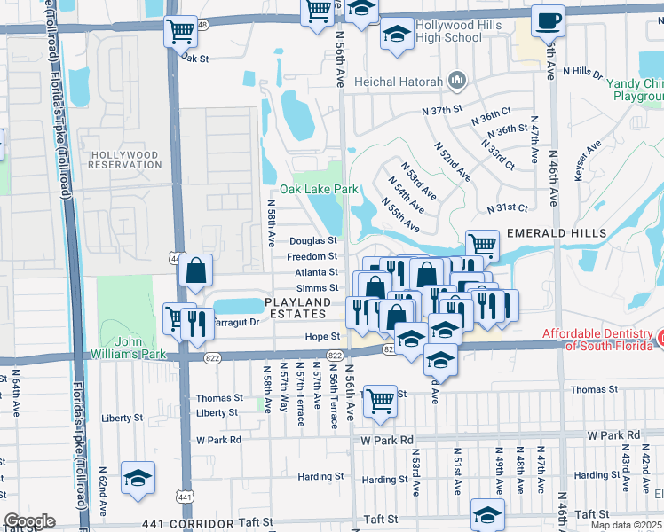 map of restaurants, bars, coffee shops, grocery stores, and more near in Hollywood