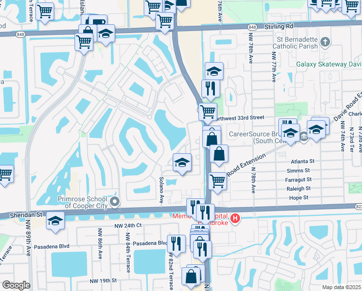 map of restaurants, bars, coffee shops, grocery stores, and more near 2931 Tortola Way in Hollywood
