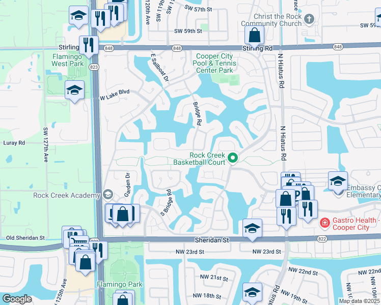 map of restaurants, bars, coffee shops, grocery stores, and more near 11706 South Island Road in Hollywood