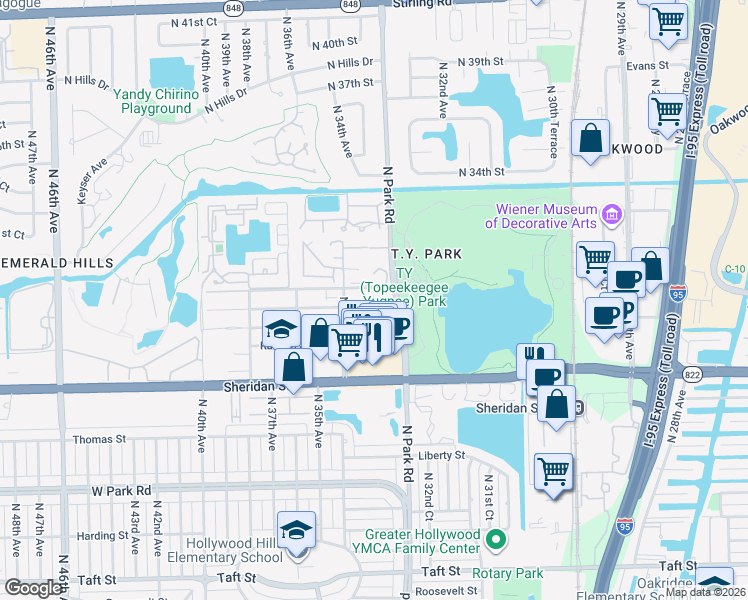 map of restaurants, bars, coffee shops, grocery stores, and more near 3307 Farragut Street in Hollywood