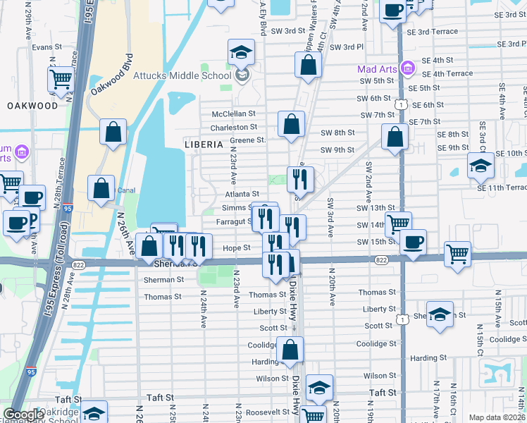 map of restaurants, bars, coffee shops, grocery stores, and more near 2234 Farragut Street in Hollywood