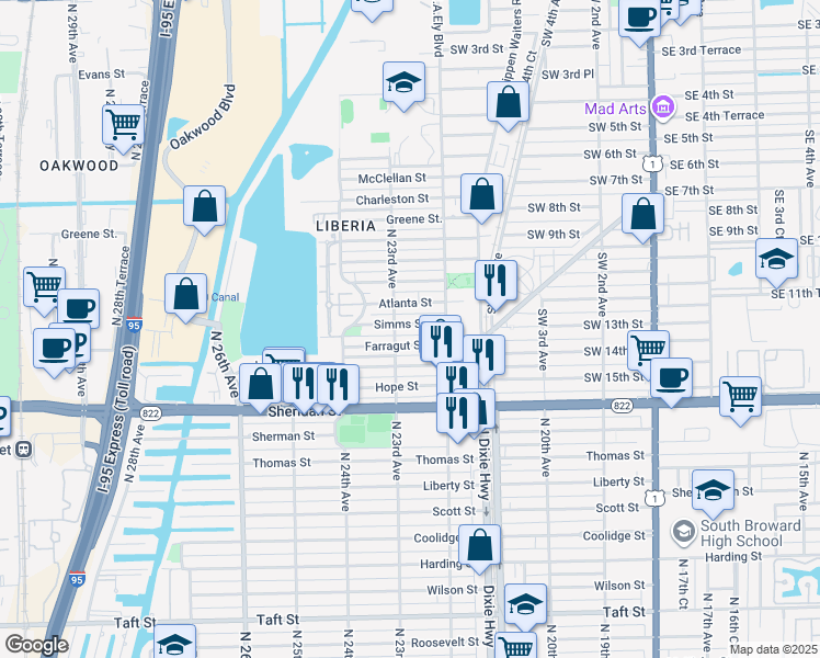 map of restaurants, bars, coffee shops, grocery stores, and more near 2234 Farragut Street in Hollywood