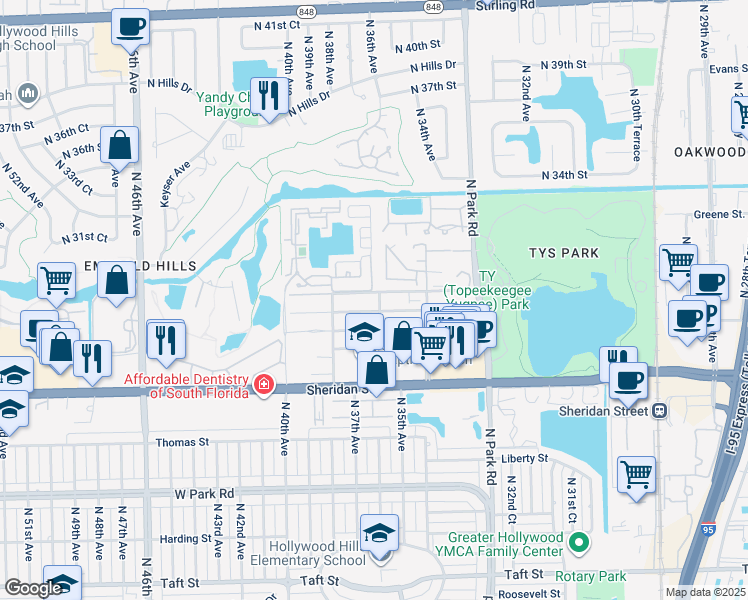 map of restaurants, bars, coffee shops, grocery stores, and more near 3630 Simms Street in Hollywood