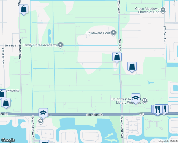 map of restaurants, bars, coffee shops, grocery stores, and more near 17611 Southwest 66th Street in Southwest Ranches