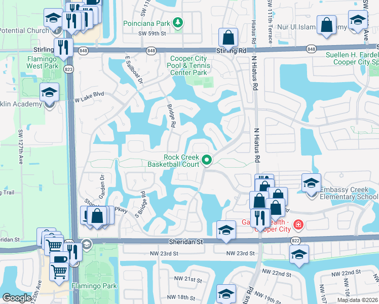 map of restaurants, bars, coffee shops, grocery stores, and more near 3140 West Quayside Drive in Hollywood