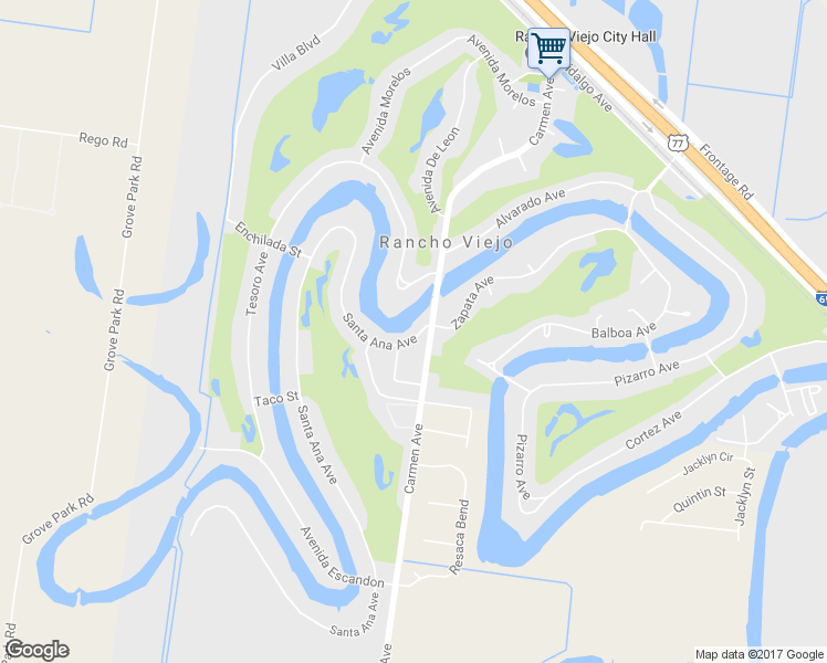 map of restaurants, bars, coffee shops, grocery stores, and more near 119 Santa Ana Avenue in Rancho Viejo