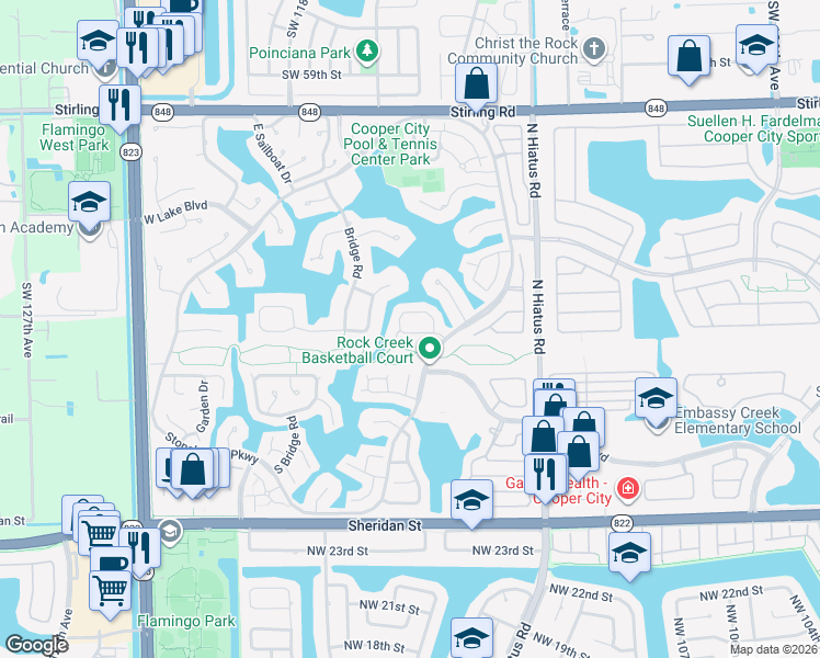 map of restaurants, bars, coffee shops, grocery stores, and more near 3240 West Quayside Drive in Hollywood