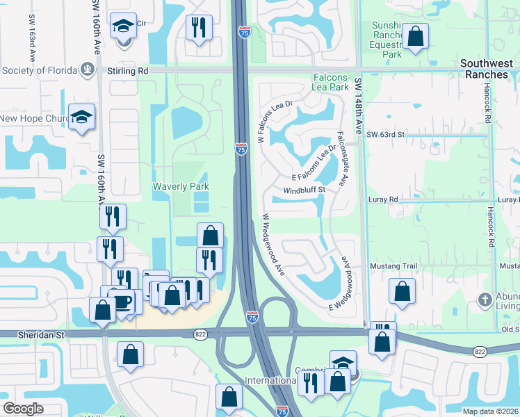 map of restaurants, bars, coffee shops, grocery stores, and more near 6661 West Wedgewood Avenue in Davie