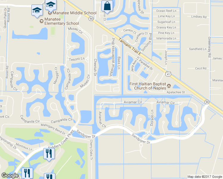 map of restaurants, bars, coffee shops, grocery stores, and more near 490 Cheetah Drive in Naples