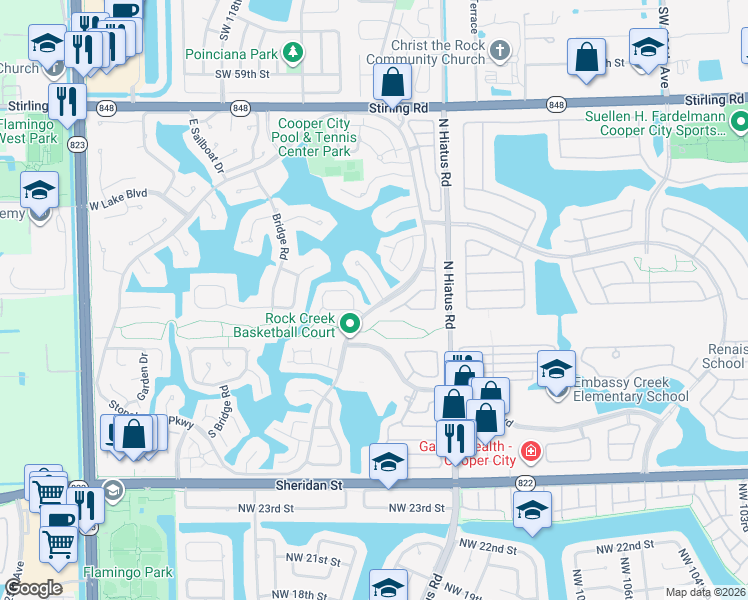 map of restaurants, bars, coffee shops, grocery stores, and more near 3225 East Quayside Drive in Hollywood