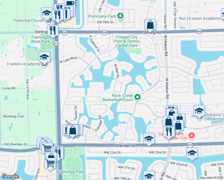 map of restaurants, bars, coffee shops, grocery stores, and more near 11703 South Island Road in Hollywood