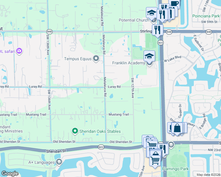 map of restaurants, bars, coffee shops, grocery stores, and more near 6540 Melaleuca Road in Southwest Ranches