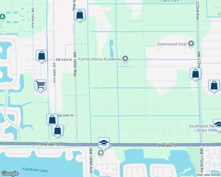 map of restaurants, bars, coffee shops, grocery stores, and more near 18101-18299 Southwest 66th Street in Southwest Ranches