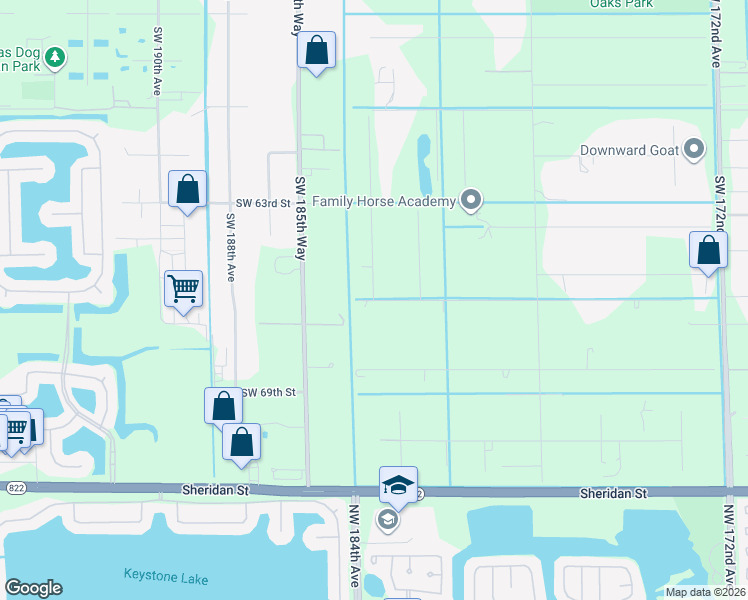 map of restaurants, bars, coffee shops, grocery stores, and more near 18299 Southwest 66th Street in Southwest Ranches