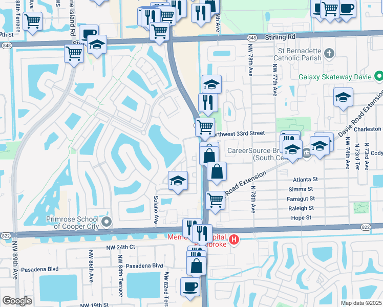 map of restaurants, bars, coffee shops, grocery stores, and more near 3000 Solano Avenue in Hollywood
