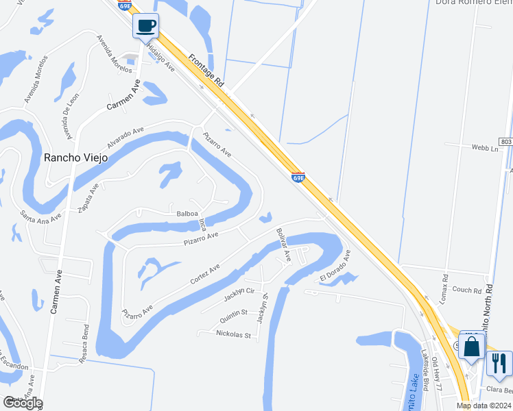 map of restaurants, bars, coffee shops, grocery stores, and more near 37 Pizarro Avenue in Rancho Viejo