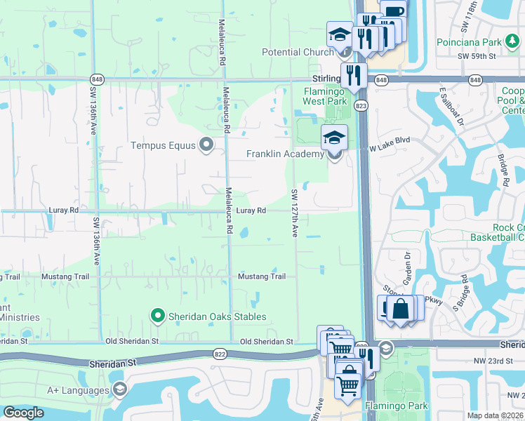 map of restaurants, bars, coffee shops, grocery stores, and more near 12801 Luray Road in Southwest Ranches