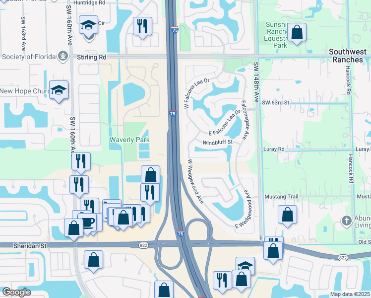 map of restaurants, bars, coffee shops, grocery stores, and more near 6661 West Wedgewood Avenue in Davie